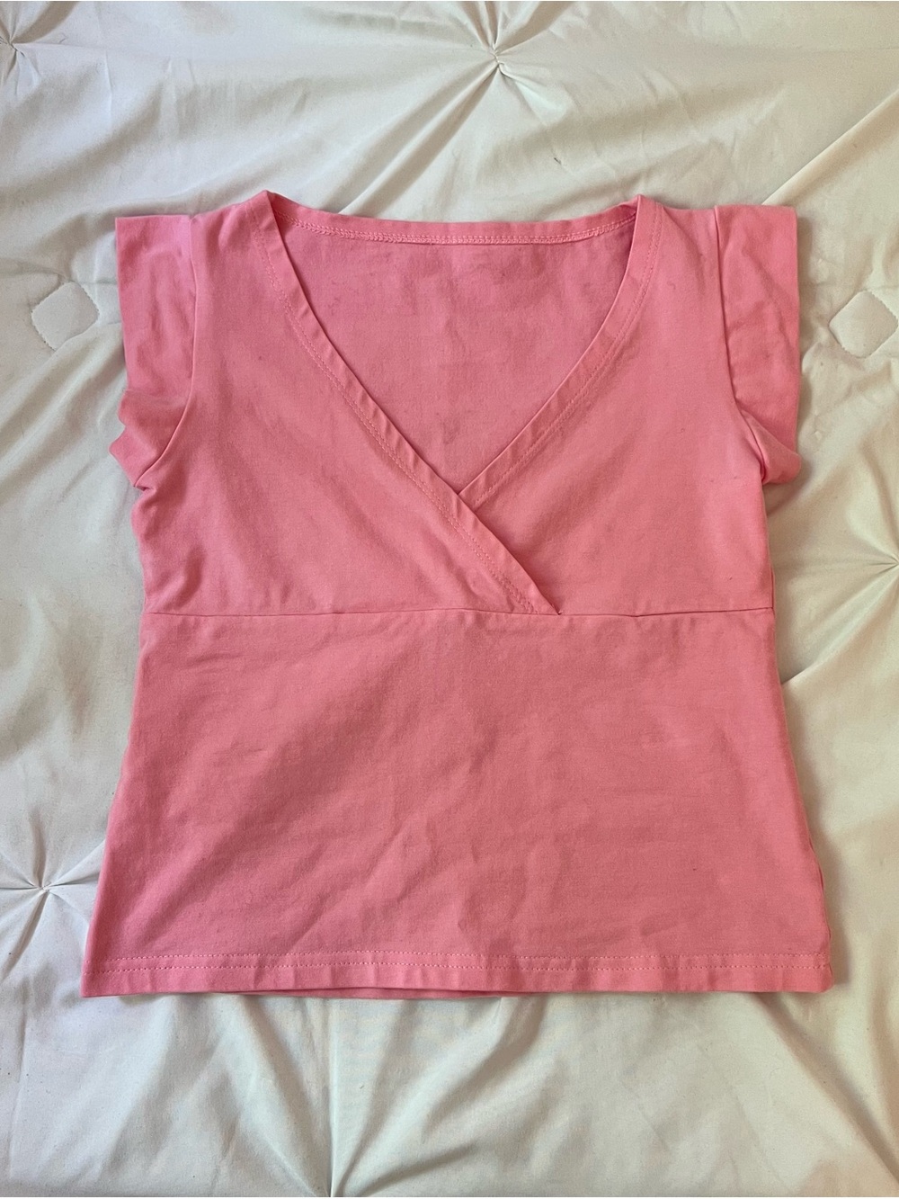 Pink V-Neck Wrap Cap Sleeve Top